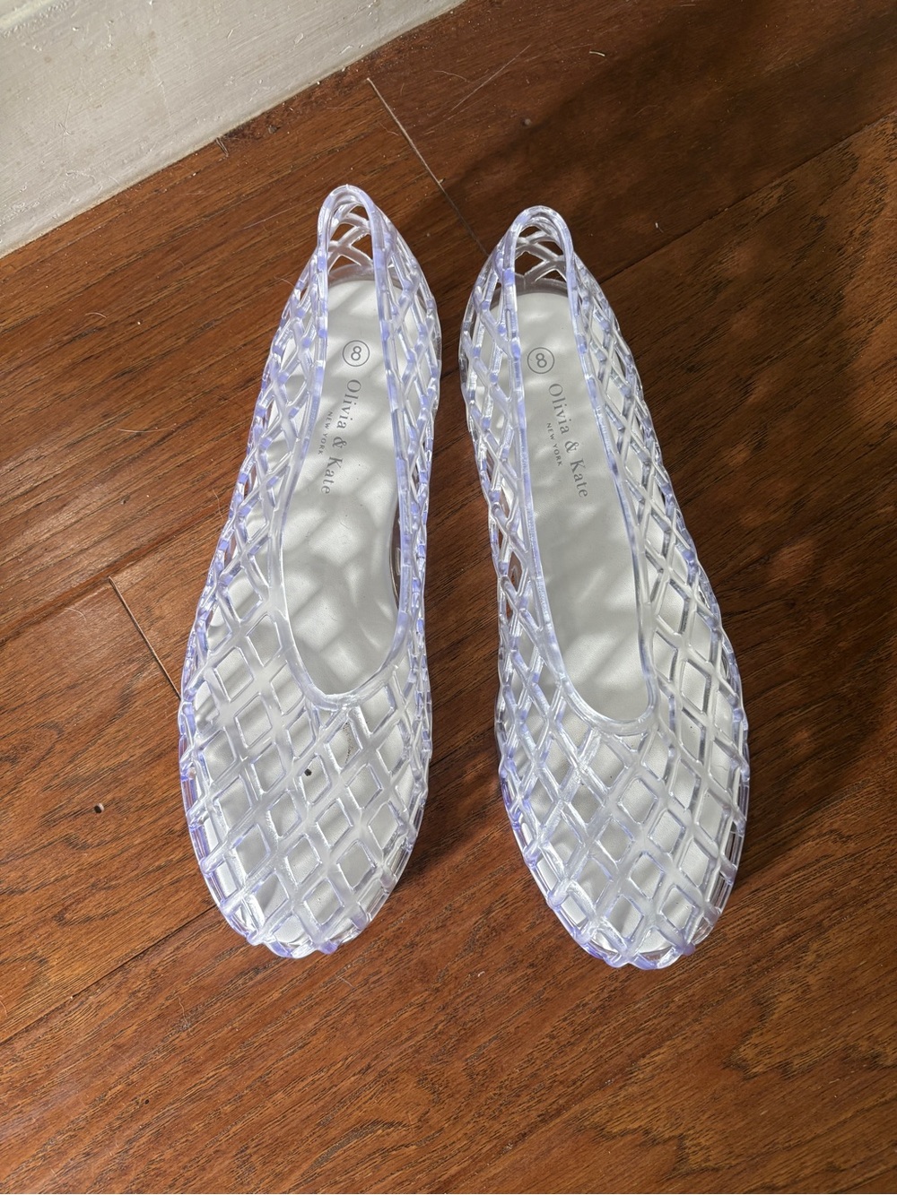 Clear Lattice Jelly Flats in Transparent White Size 8